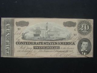 1864 Csa T - 67 Richmond Va.  Confederate $20 Dollar Note Au++ photo