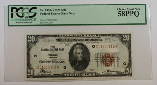 1929 $20 Twenty Dollar Chicago Frbn Note Pcgs 58 Ppq Fr.  1870 - G photo