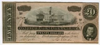 1864 $20 Confederate States Of America T - 67 Crisp Note photo