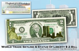 World Trade Center 9/11 Statue Of Liberty Lazer Gold Colorized Usa Legal Note photo