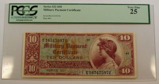 Series 521 $10 Dollar Military Payment Certificate Pcgs Vf - 25 photo