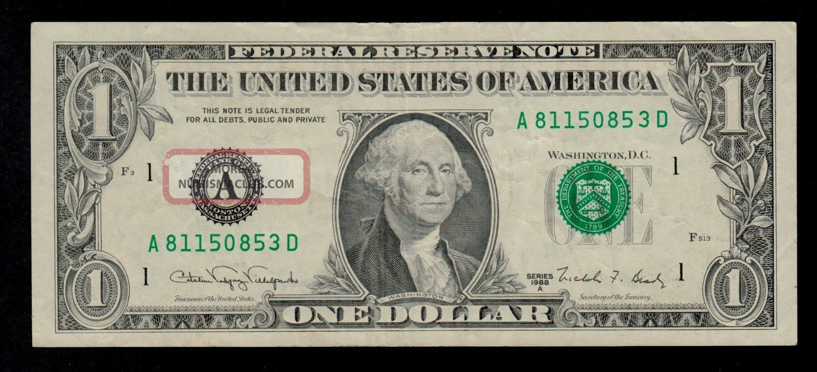 United States 1 Dollar 1988 A Boston Pick 480b Vf. Small Size Notes photo