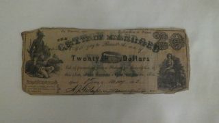 1862 $20 State Of Mississippi Civil War Currency Note Cotton Pledged photo