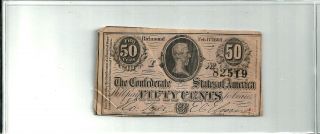 Confederate Richmond Feb.  17,  1864 Fifty 50 Cents Note Csa Circulated photo
