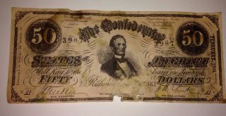 $50 February,  1864 Confederate States Of America Richmond,  Va No.  3987 photo