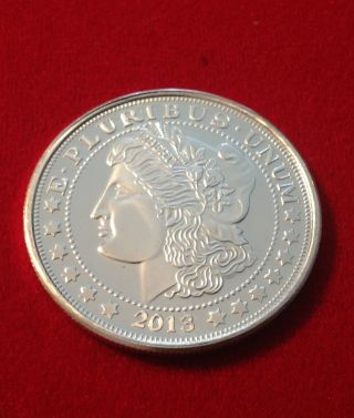 1 Troy Ounce Morgan Dollar Replica Coin Medallion -.  999 Fine Pure Silver photo