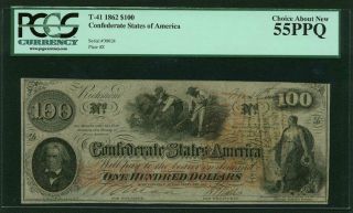 Csa Confederate Currency 1862 $100 T - 41 Certified Choice About Pcgs Au55ppq photo