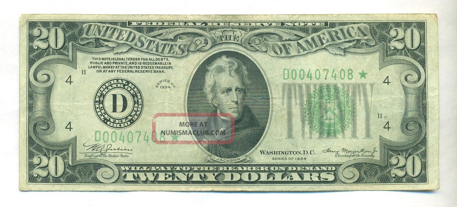 1934 20 Star Note Bill Cleveland Ohio Federal Reserve