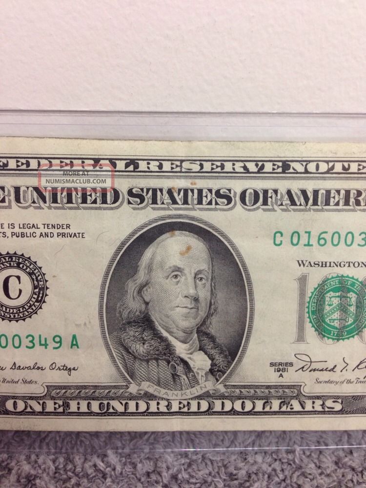 Hot 1981 Series A 100$ Old Style Bill Serial C01600349a