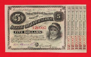 1879 State Of Louisiana $5 