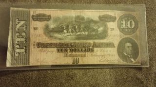 My Last 1864 Confederate Currency Guaranteed Orig.  $10 Ten Dollar Csa Bill 92986 photo