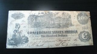 Scarce 1862 $100 Confederate States Csa Note Locomotive Train 5 photo
