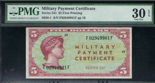 Mpc,  Us Military Payment Certificates,  Series 541,  5 Dollars,  Pmg30epq,  Rare photo