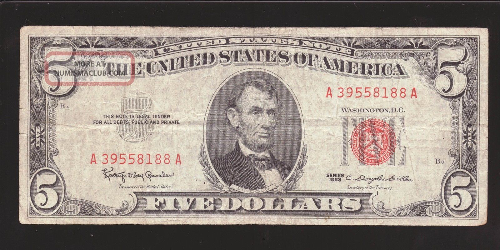 1963 5 United States Note Circulated Usa