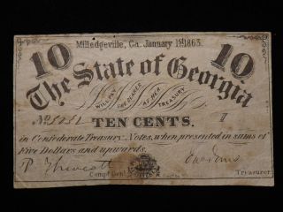 1863 Ten Cent Confederate Paper Note Civil War Era Circulated photo