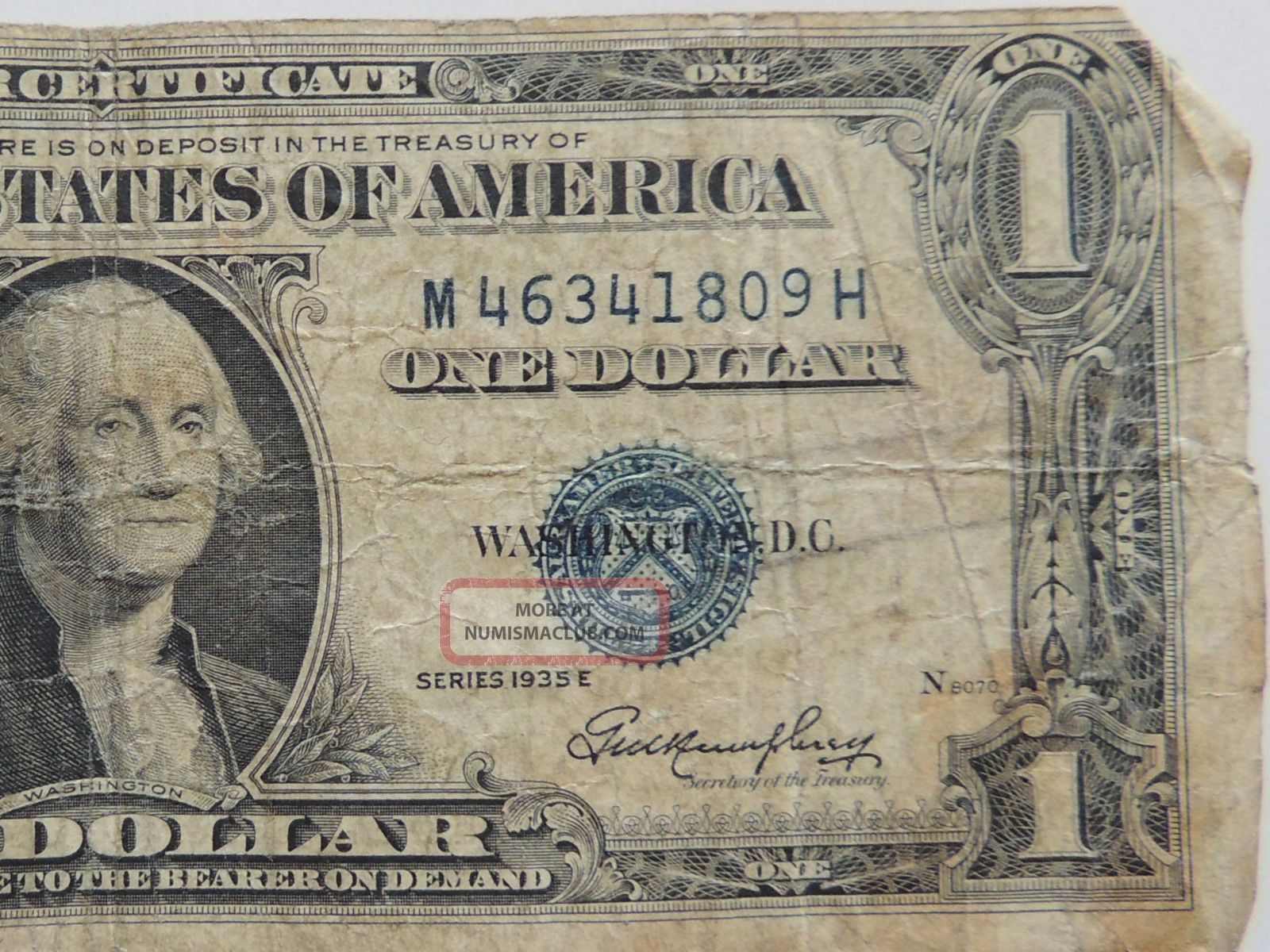 1935e One Dollar Silver Certificate Blue Seal M Series Note