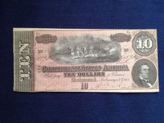 1864 $10 Confederate States Of America Large Note photo