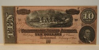 Uncirculated F 1864 $10 Dollar Bill Confederate Currency Civil War Era Note photo