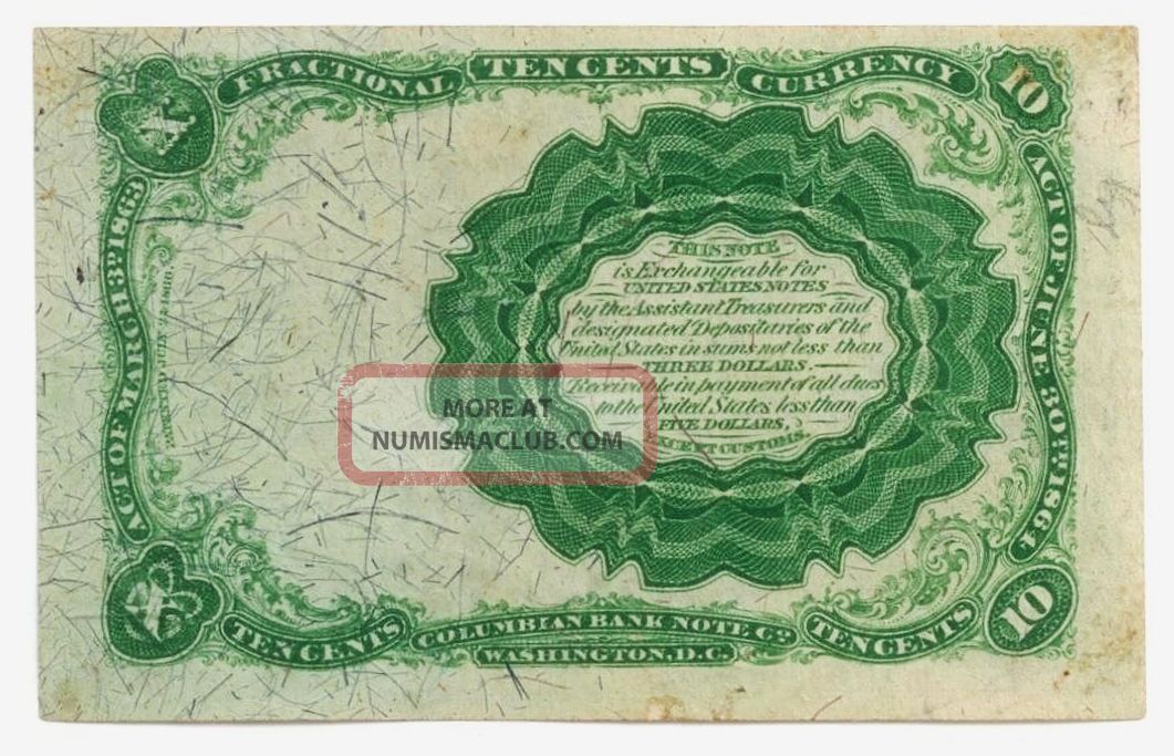 Crisp Uncirculated Ten Cent Fractional Note Fifth Issue Green Seal Fr 1264