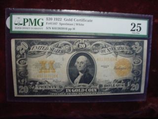 1922 $20 Gold Certifcate Fr - 1187 Pmg Very Fine 25 photo