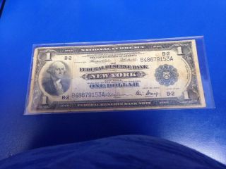 1918 Large Size $1 One Dollar Federal Reserve Bank Note From N Y photo