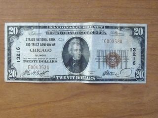 1929 $20 National Currency Banknote American National Bank Chicago Illinois Il photo