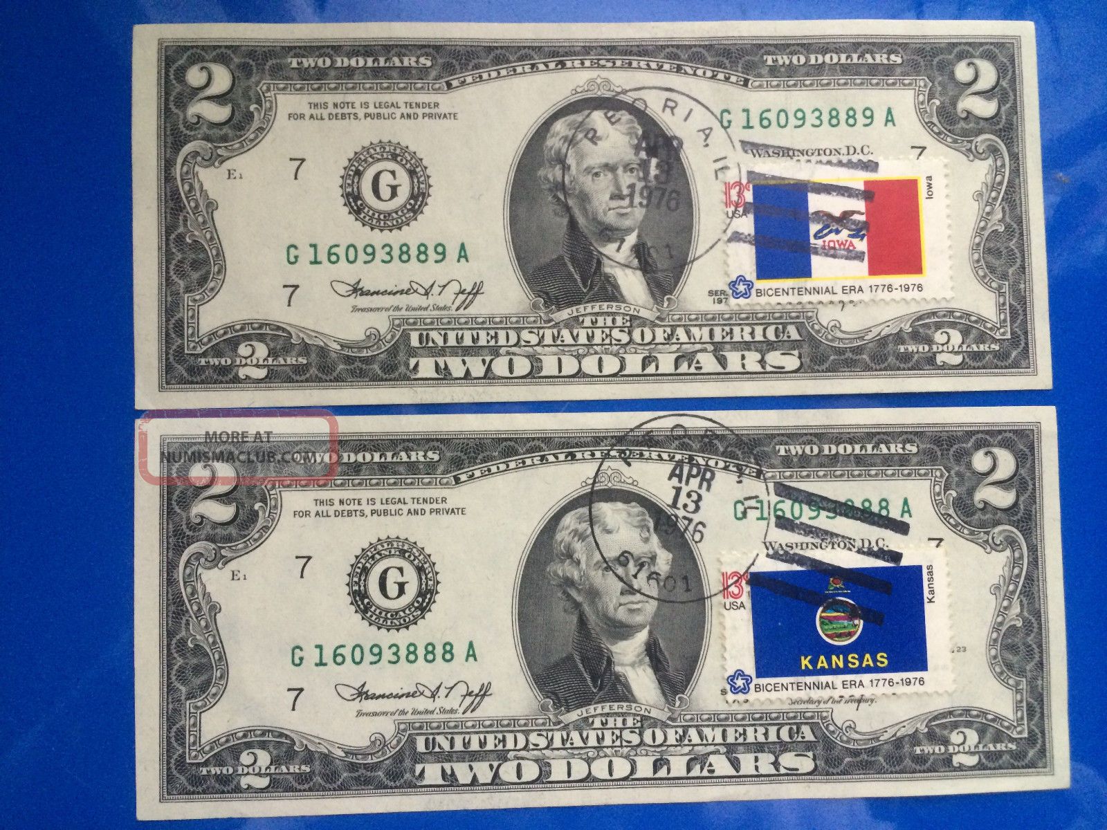 1976 2 Two Dollar Bill First Day Issue With Stamp Postmarked Peoria Il