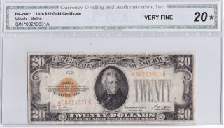 1928 $20 Gold Certificate Star Note Fr - 2402 Vf 20 photo