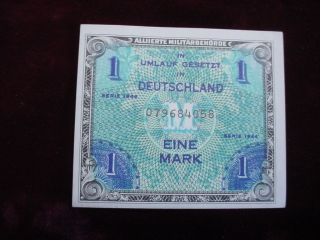 1944 Germany Eine Mark Allied Military Currency Scwpm 192a About Uncirculated photo