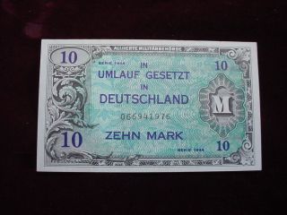 1944 Germany10 Mark Allied Military Currency Scwpm 194a About Uncirculated photo