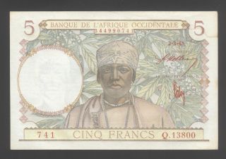 French West Africa 5 Francs 02 - 03 - 1943 Xf+ P.  26 photo