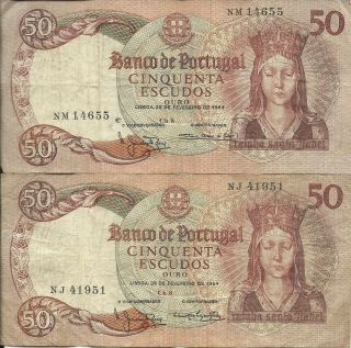 2 X 50 Escudos - Km 168 - 1964 - Rainha Santa Isabel - 14655 - 41951 - Circulated photo