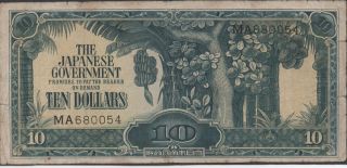 Malaya,  $10,  Nd.  1942,  M 7a,  With Serial,  Rare,  Ww Ii Issue,  Rare photo