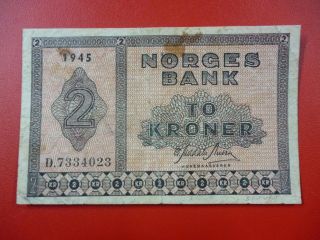 Norway Banknote 2 Kroner Pick 16a1 Vf - 1945 photo