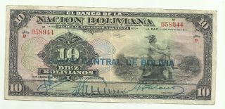 Bolivia 10 Boliviano 1911 (1929) Vf photo