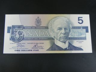 1986 Gem Unc Canadian Canada Crow Bouey Enb $5 Five Dollar Bc - 56a Yellow Bpn photo
