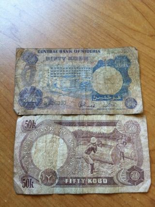 Nigeria Fifty Kobo (1973 - 78) Bank Note,  Vintage Look photo