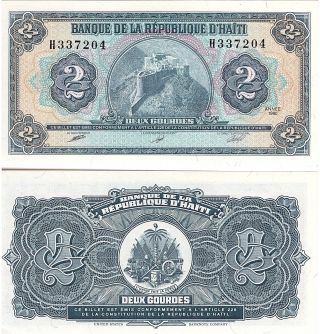 Haiti 2 Gourdes 1990 P - 254 Unc Banknote Central America photo