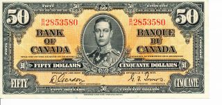 1937 Canadian Paper Money $50 Dollar Bill Extremely Fine Valued & Crisp photo