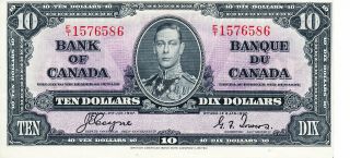 1937 Canadian Paper Money $10 Dollar Bill Almost Uncirculated Valued & Crisp photo