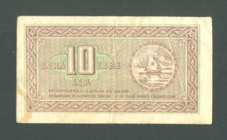 Yugoslavia Italy 10 Lira (lir,  Lire) 1945 Vf Pr3 Istria,  Fiume,  Slovenia. photo