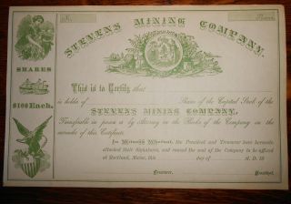 Stock Share Certificate: Stevens Mining Company Rockland,  Maine photo
