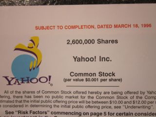 Yahoo Rare 1996 Ipo Prospectus Stock Market Investment Public Offering photo