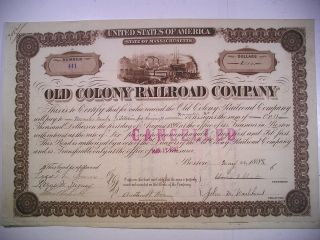 1888 Bond Old Colony Railroad Co Massachusetts $1000 Vignette Train & Ships photo