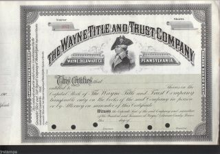 The Wayne Title & Trust Company Mad Anthonty Wayne 19 Century Stock Certificate photo