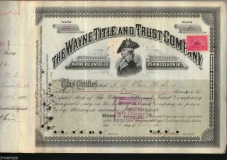 Mad Anthony Wayne Title & Trust Company 1893 Stock Certificate + Revenue Stamps photo