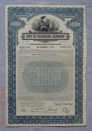 Germany City Of Duisburg 1925 Gold Bond Abnc Series18,  Uncancelled photo