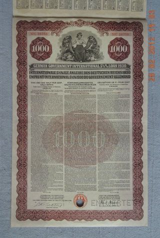Germany International Loan 1930,  1000$ Gold 