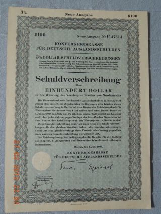 Germany Conversionoffice For German Foreign Debts Berlin 1937,  100$ Uncancelled photo