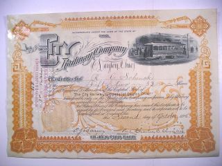 1895 Stock Cert City Railway Co Of Dayton Ohio 52 Sh Vig Elec Trolley Rev Stamps photo